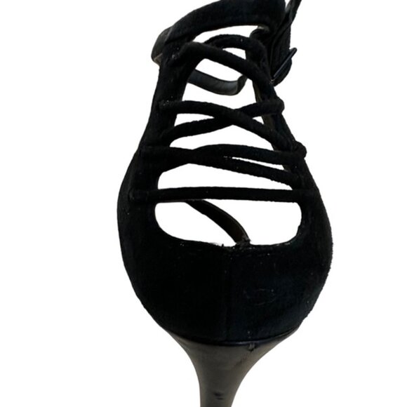 Tahari Black Suede Ankle Strap Corset Heels - Size 8.5 - Picture 5 of 9